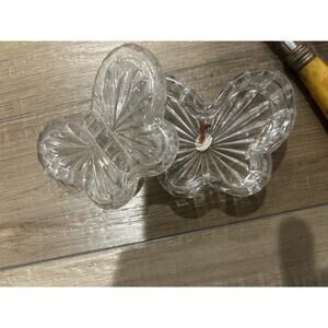 Vintage Clear Lead Crystal Glass Small Butterfly Shaped Trinket Box Jewelry